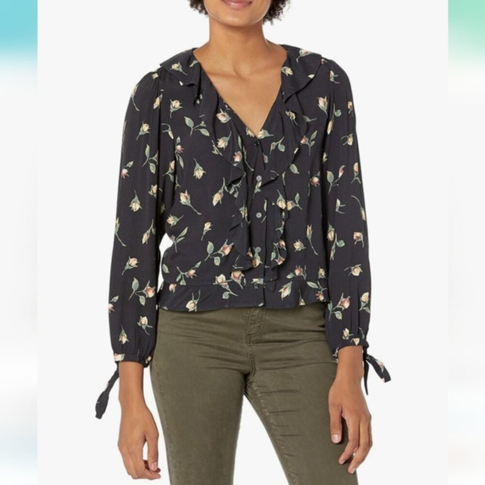 Paige Black Night Garden Floral Blouse Medium